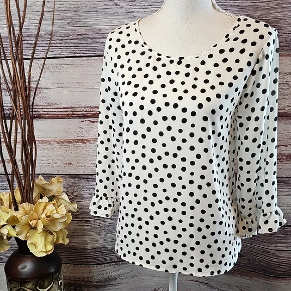 C Black and White Polka Dot Blouse - Picture 1 of 13